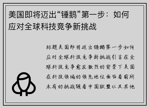 美国即将迈出“锤鹅”第一步:如何应对全球科技竞争新挑战