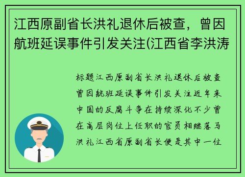 江西原副省长洪礼退休后被查,曾因航班延误事件引发关注(江西省李洪涛简历)