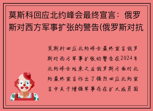 莫斯科回应北约峰会最终宣言：俄罗斯对西方军事扩张的警告(俄罗斯对抗北约的组织)